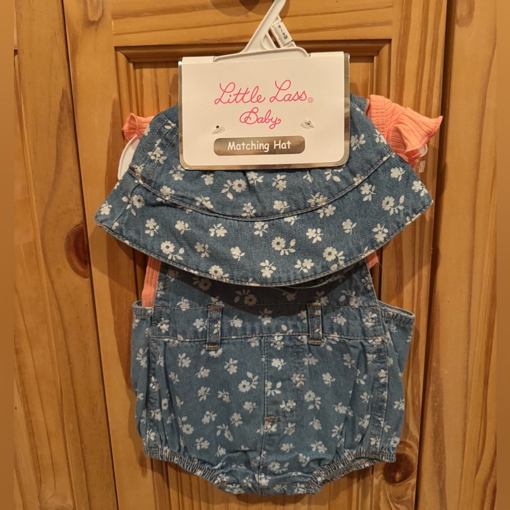Little Lass Blue Denim Floral Set with Hat